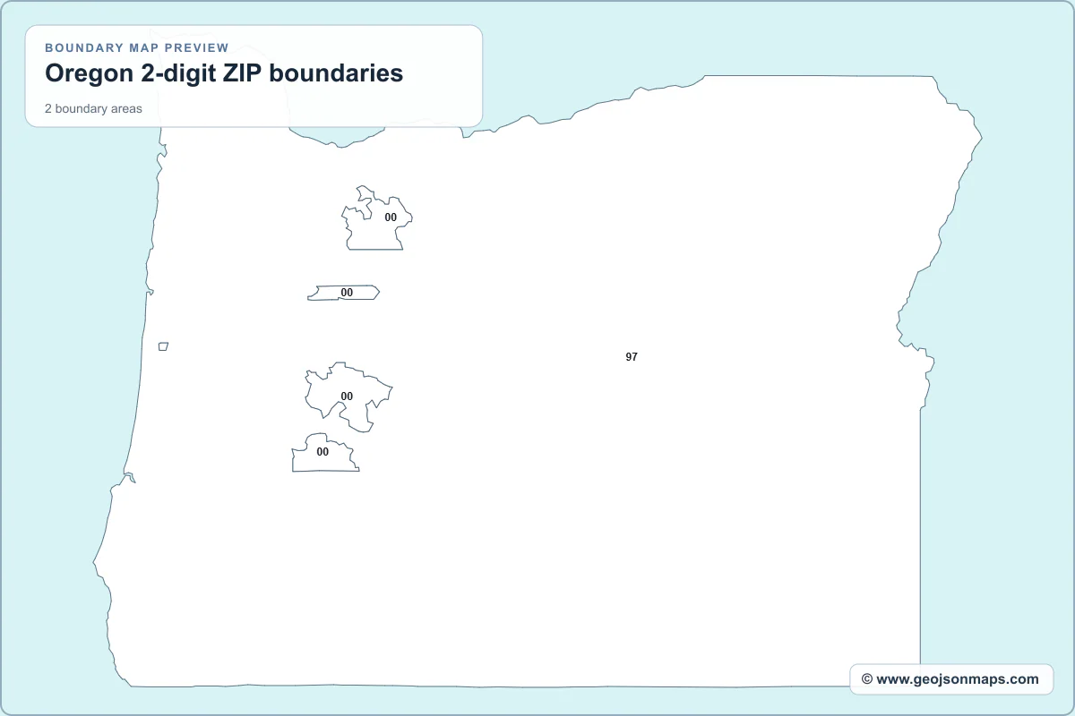 Preview of Oregon 2-digit ZIP boundaries map