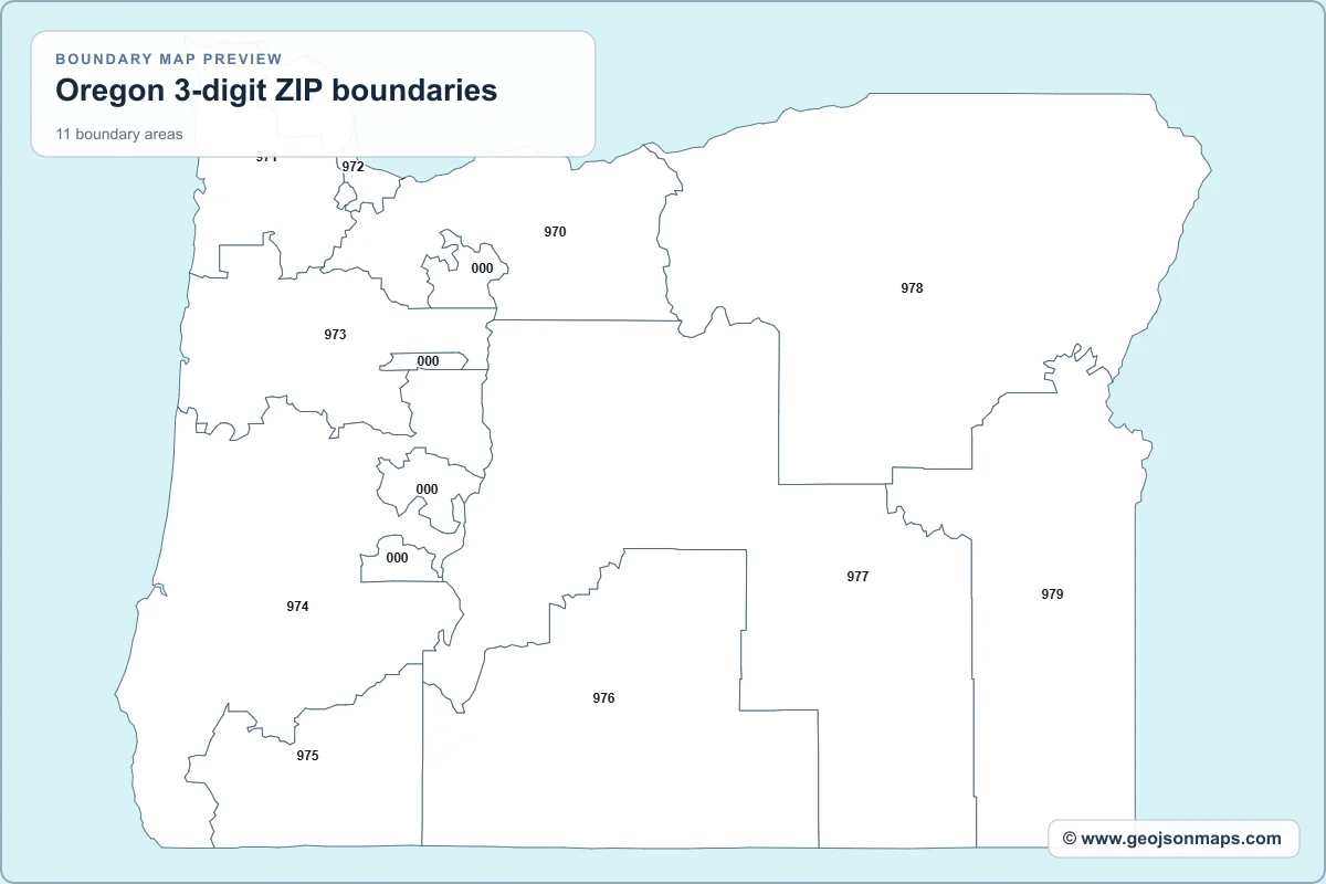 Preview of Oregon 3-digit ZIP boundaries map