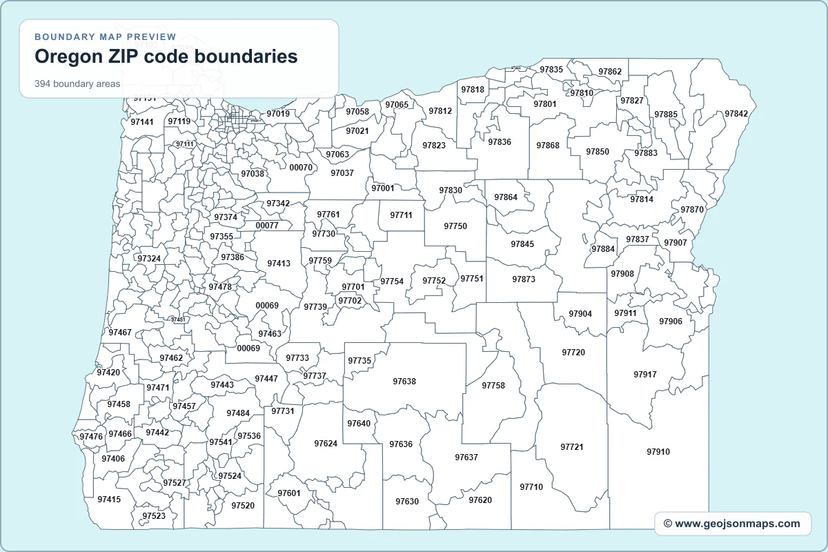 Preview of Oregon ZIP code boundaries map