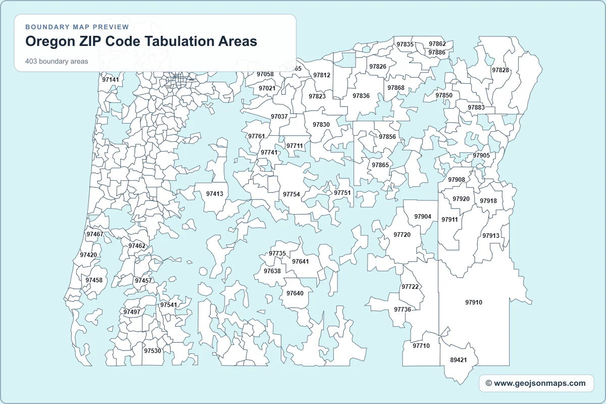 Preview of Oregon ZIP Code Tabulation Areas map