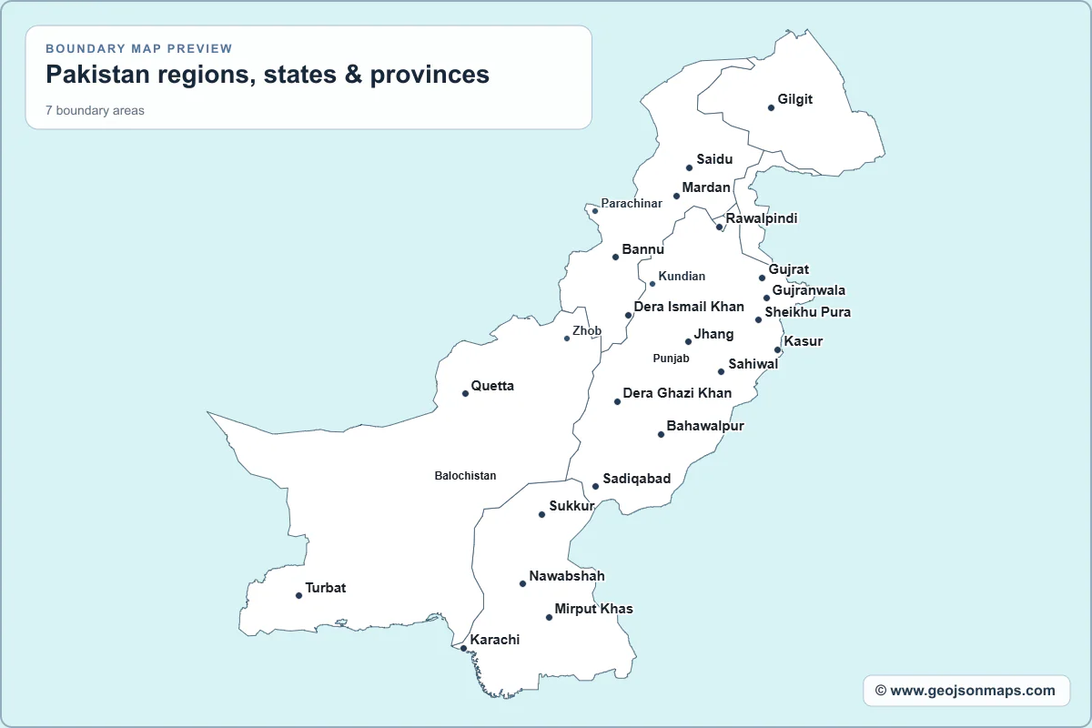 Preview of Pakistan regions, states & provinces map