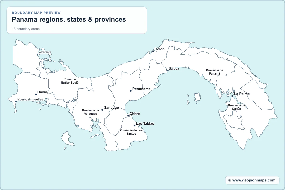 Preview of Panama regions, states & provinces map