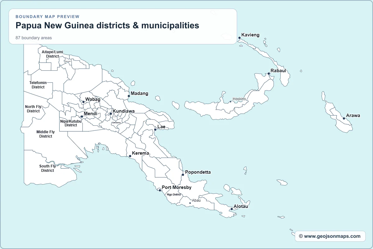 Preview of Papua New Guinea districts & municipalities map