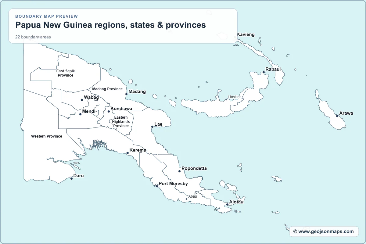Preview of Papua New Guinea regions, states & provinces map