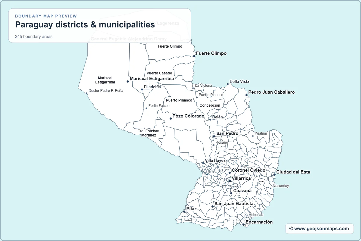 Preview of Paraguay districts & municipalities map