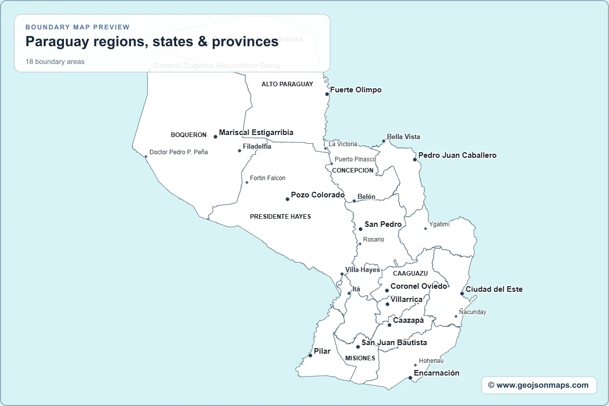 Preview of Paraguay regions, states & provinces map