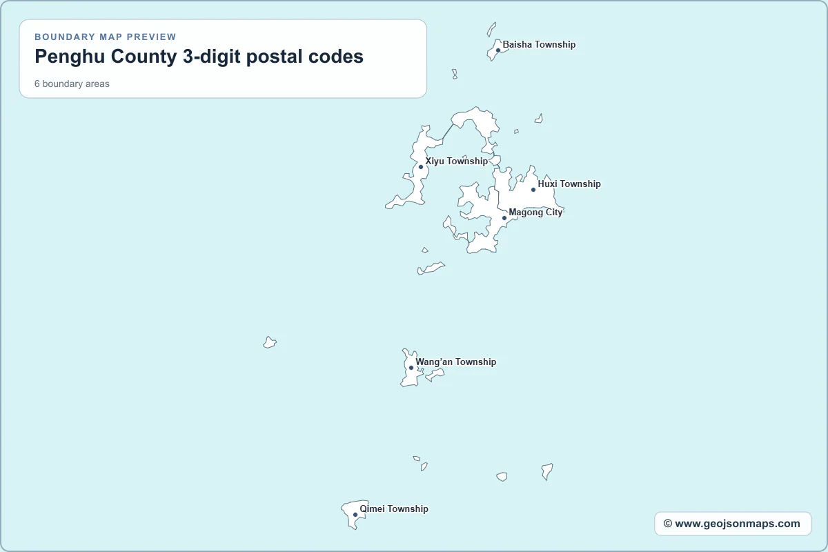 Preview of Penghu County 3-digit postal codes map