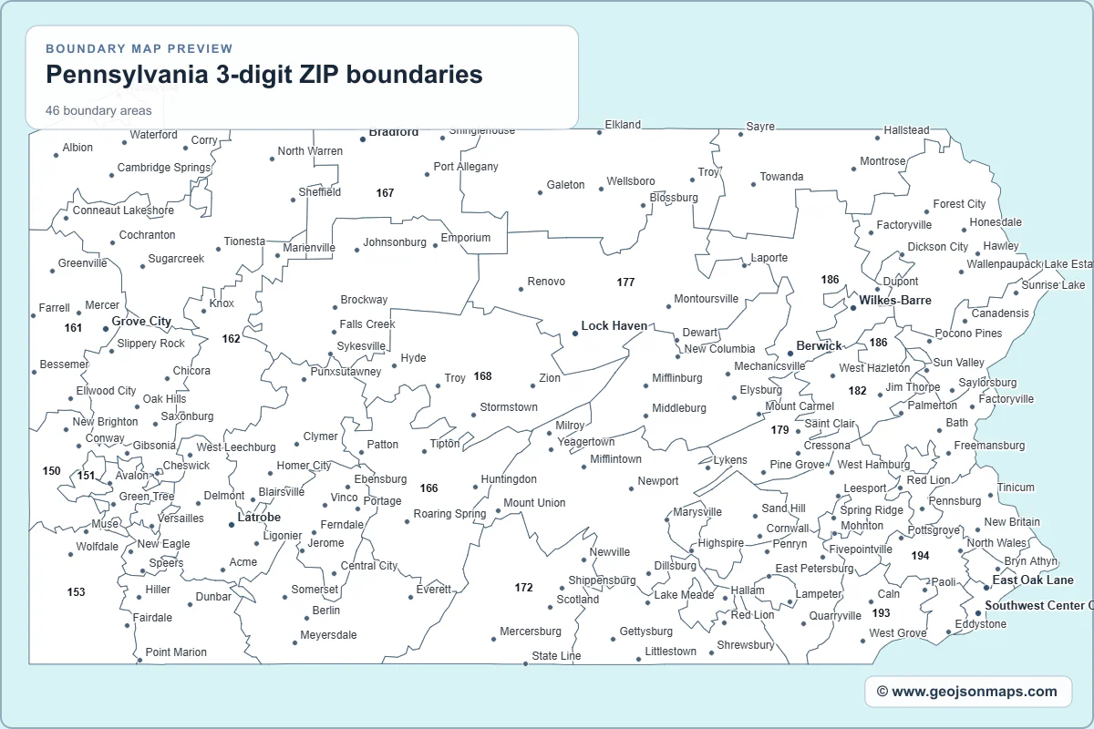 Preview of Pennsylvania 3-digit ZIP boundaries map