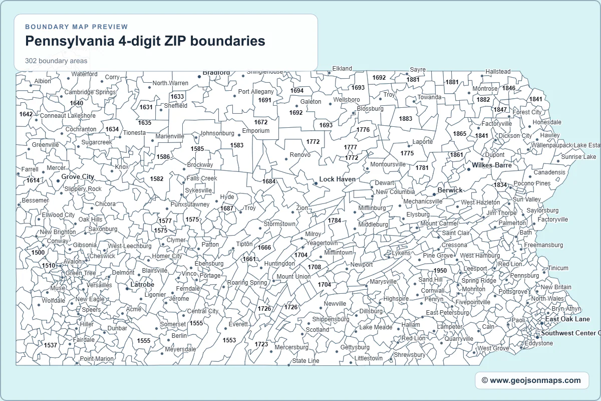 Preview of Pennsylvania 4-digit ZIP boundaries map