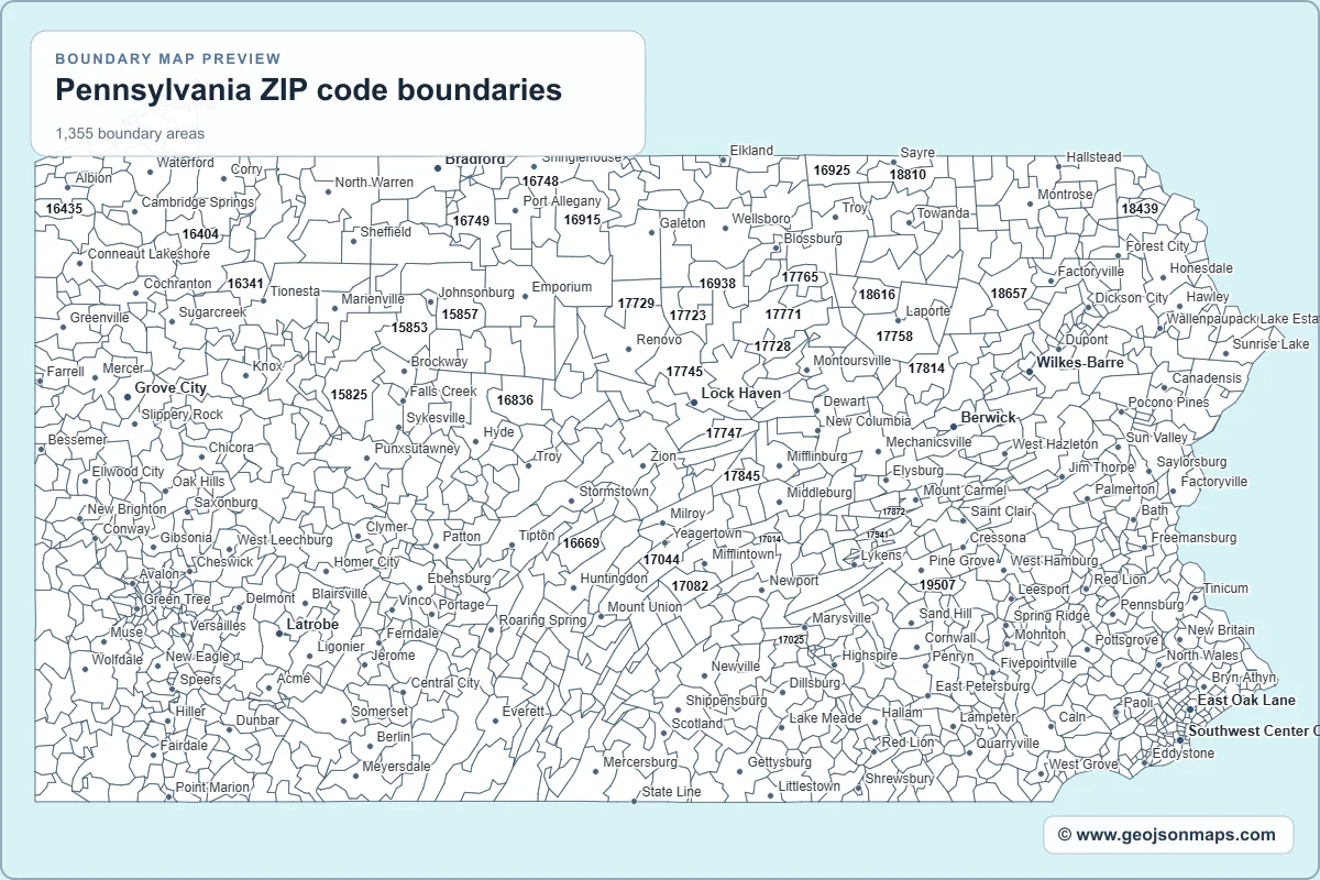Preview of Pennsylvania ZIP code boundaries map