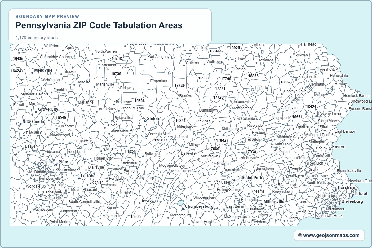 Preview of Pennsylvania ZIP Code Tabulation Areas map