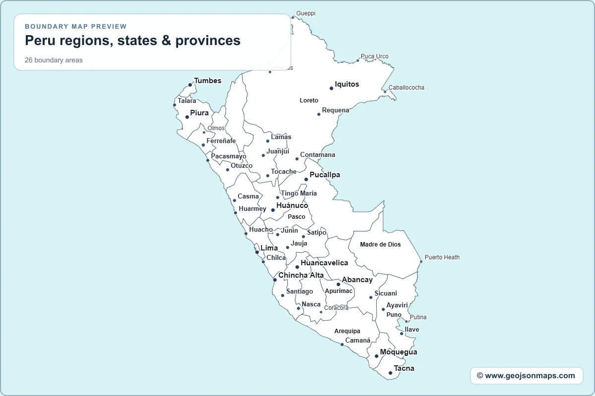 Preview of Peru regions, states & provinces map