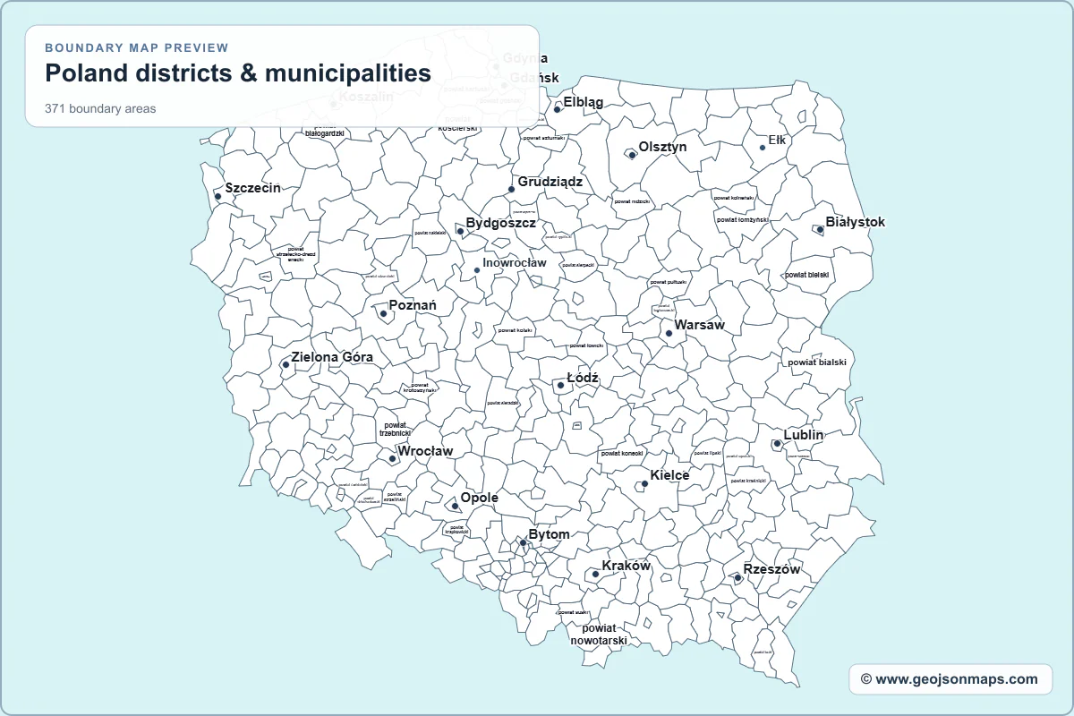 Preview of Poland districts & municipalities map