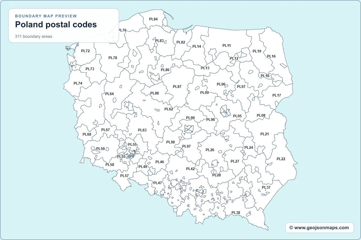 Preview of Poland postal codes map