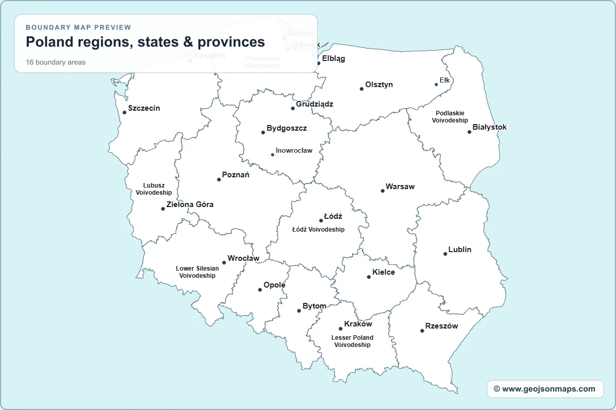 Preview of Poland regions, states & provinces map