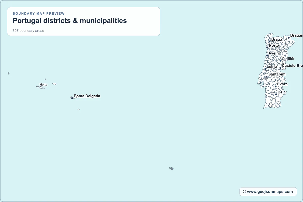 Preview of Portugal districts & municipalities map