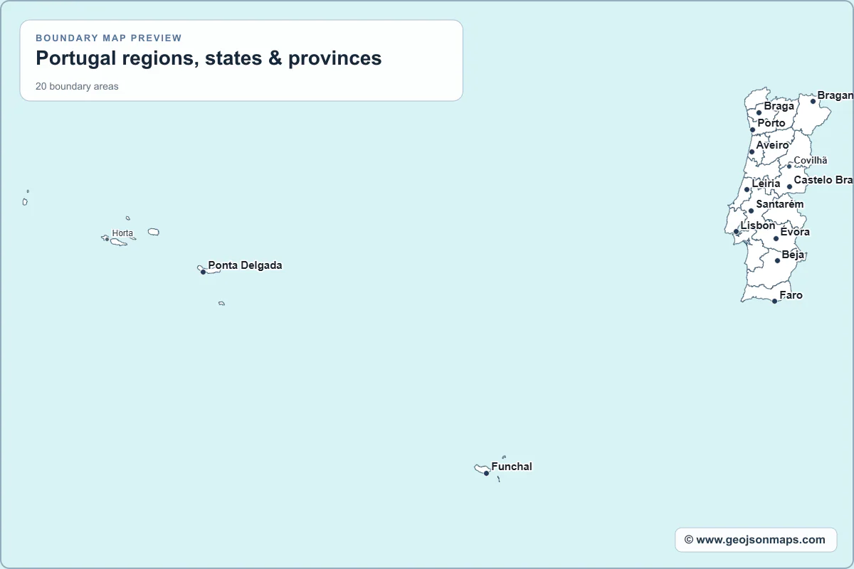Preview of Portugal regions, states & provinces map