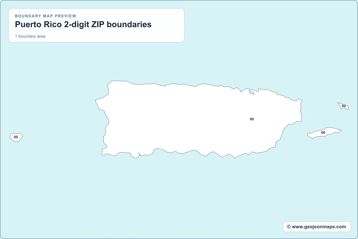Preview of Puerto Rico 2-digit ZIP boundaries map