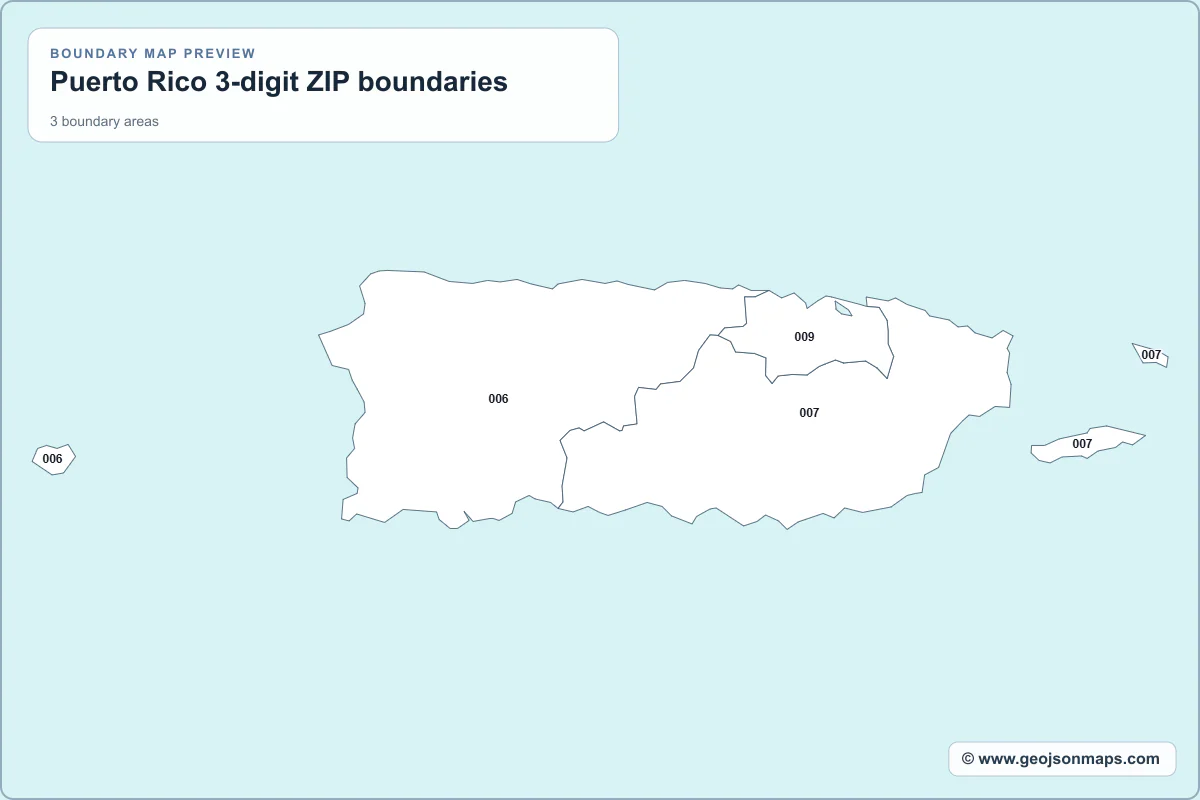 Preview of Puerto Rico 3-digit ZIP boundaries map