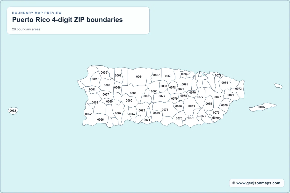 Preview of Puerto Rico 4-digit ZIP boundaries map