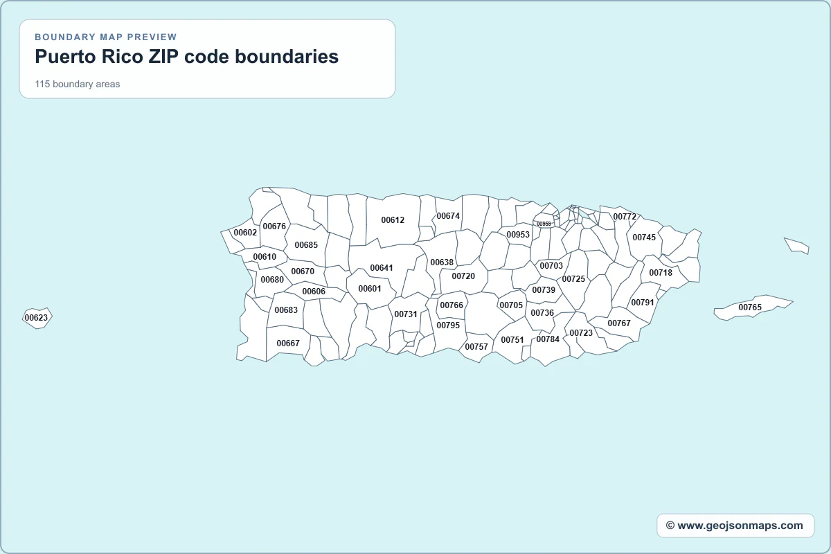 Preview of Puerto Rico ZIP code boundaries map