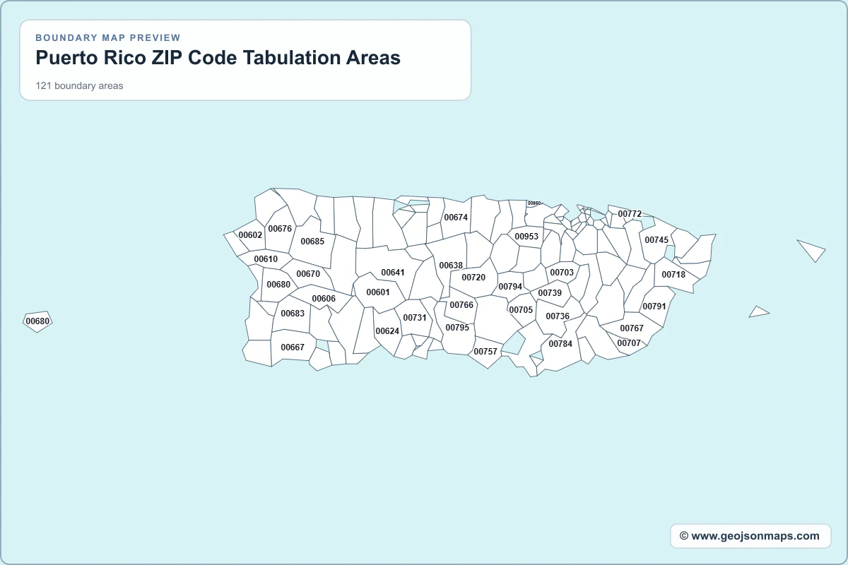 Preview of Puerto Rico ZIP Code Tabulation Areas map