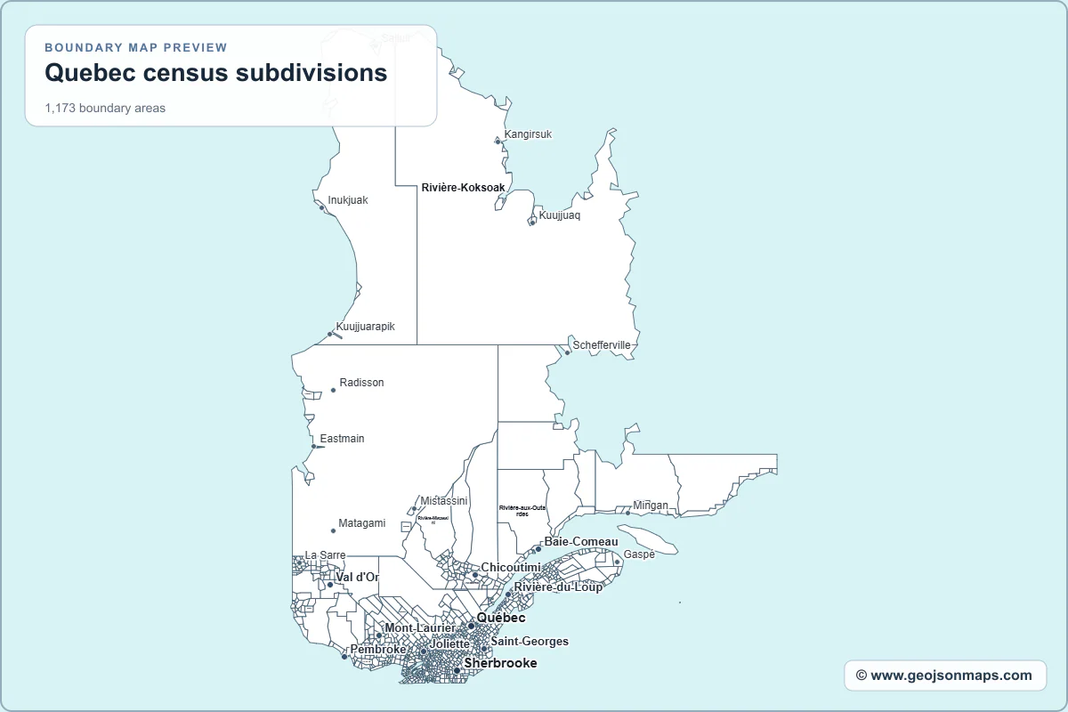 Preview of Quebec census subdivisions map