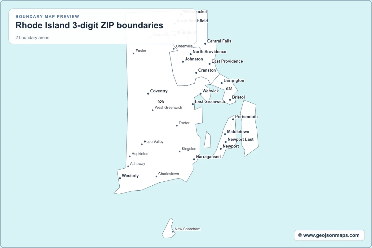 Preview of Rhode Island 3-digit ZIP boundaries map