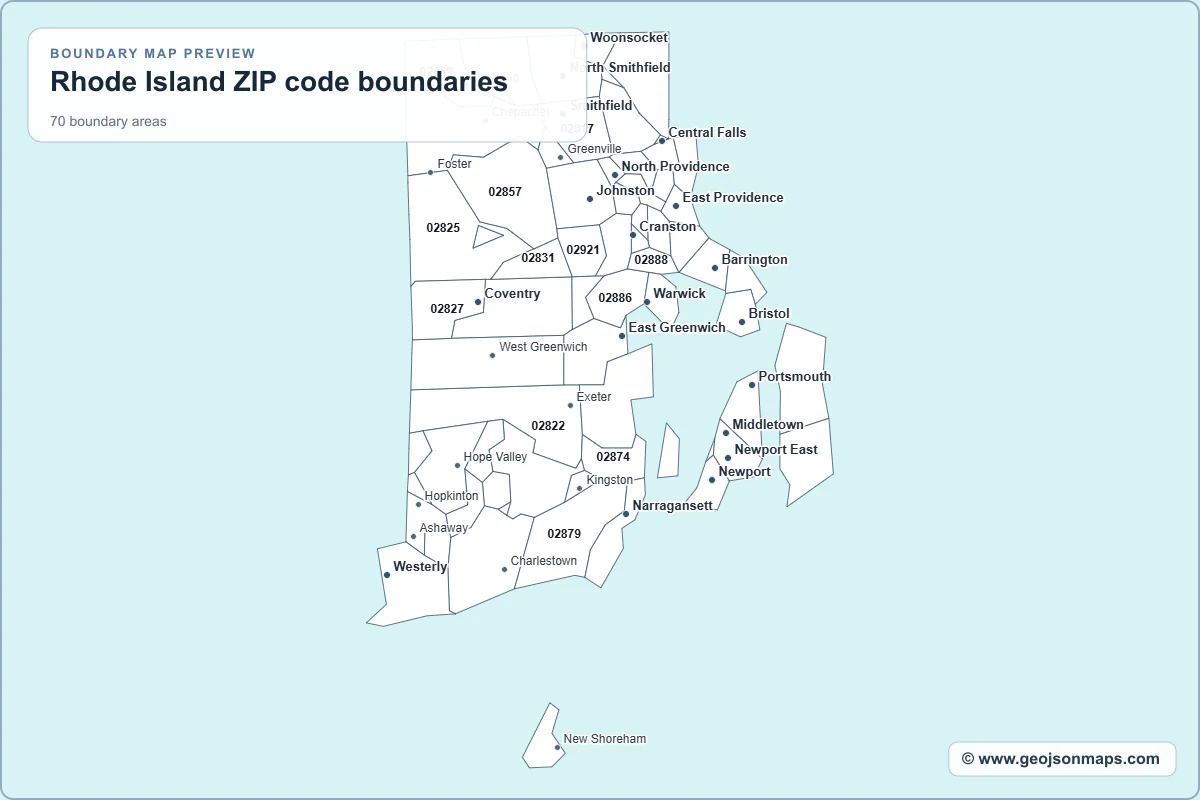 Preview of Rhode Island ZIP code boundaries map
