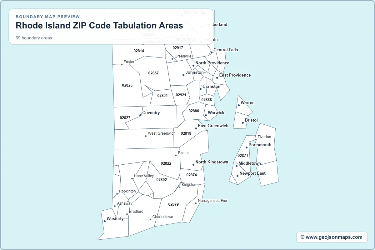 Preview of Rhode Island ZIP Code Tabulation Areas map