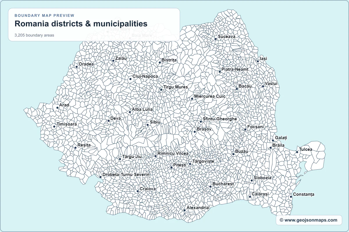 Preview of Romania districts & municipalities map