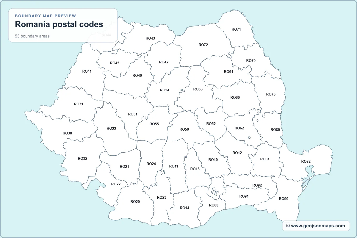 Preview of Romania postal codes map