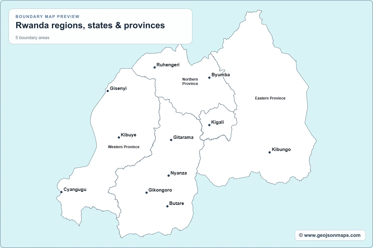 Preview of Rwanda regions, states & provinces map