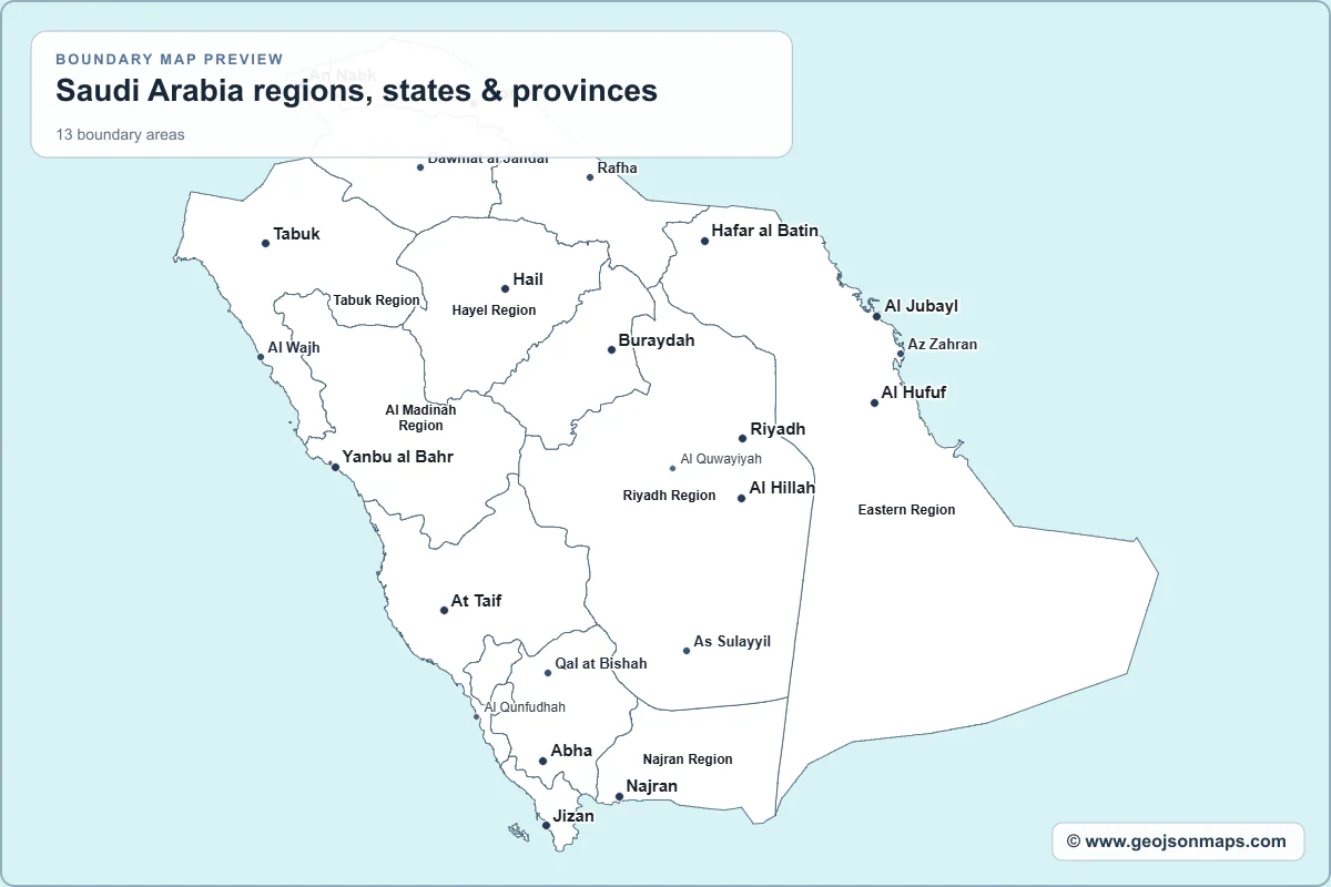 Preview of Saudi Arabia regions, states & provinces map