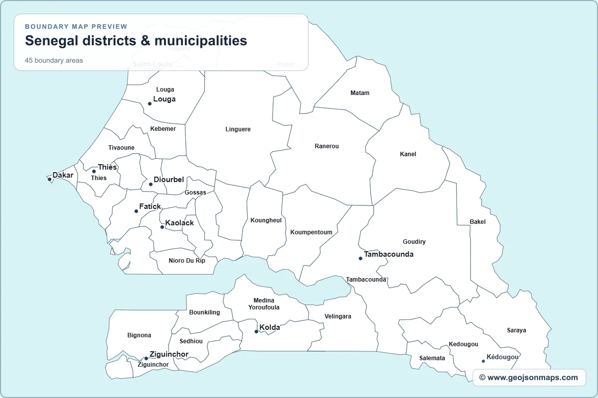 Preview of Senegal districts & municipalities map