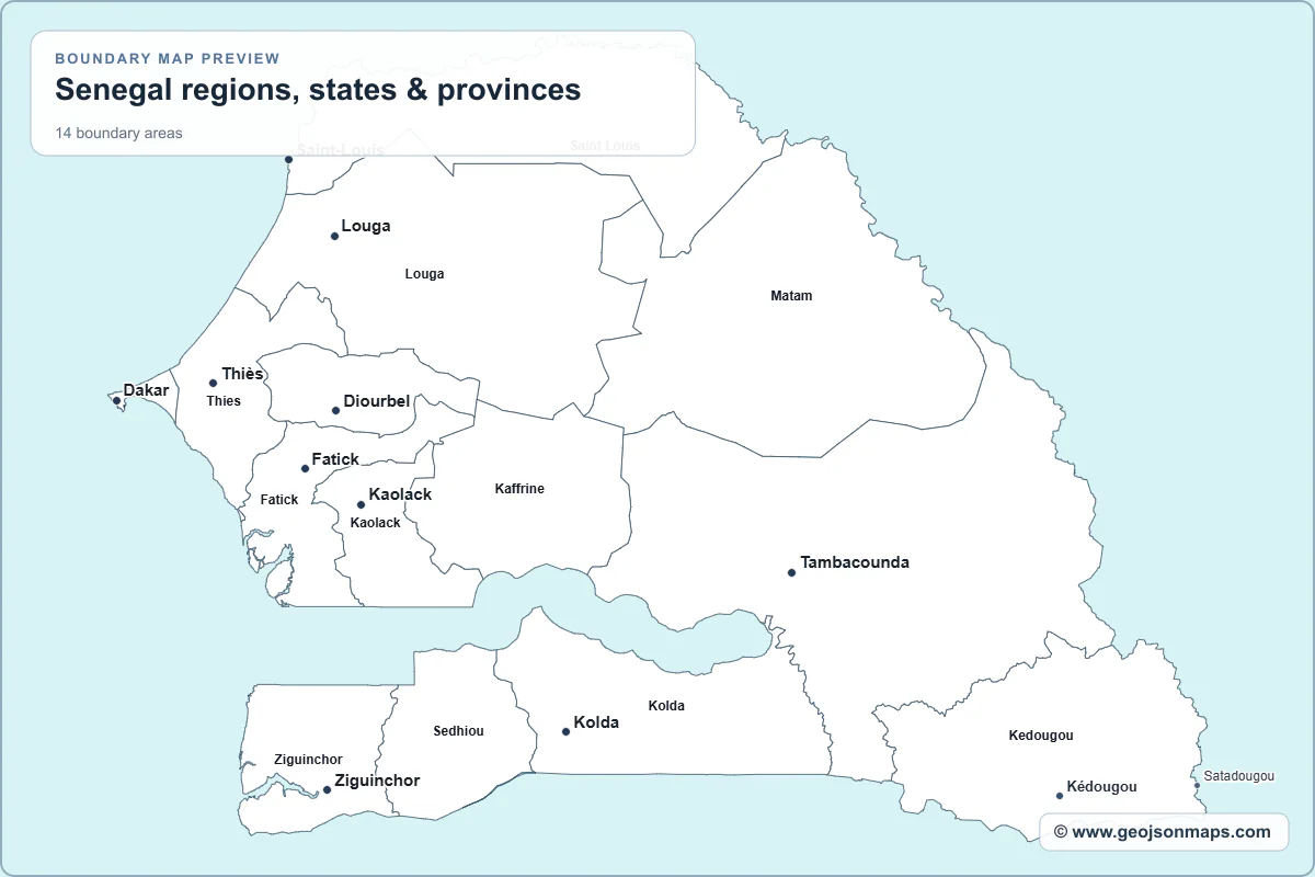 Preview of Senegal regions, states & provinces map