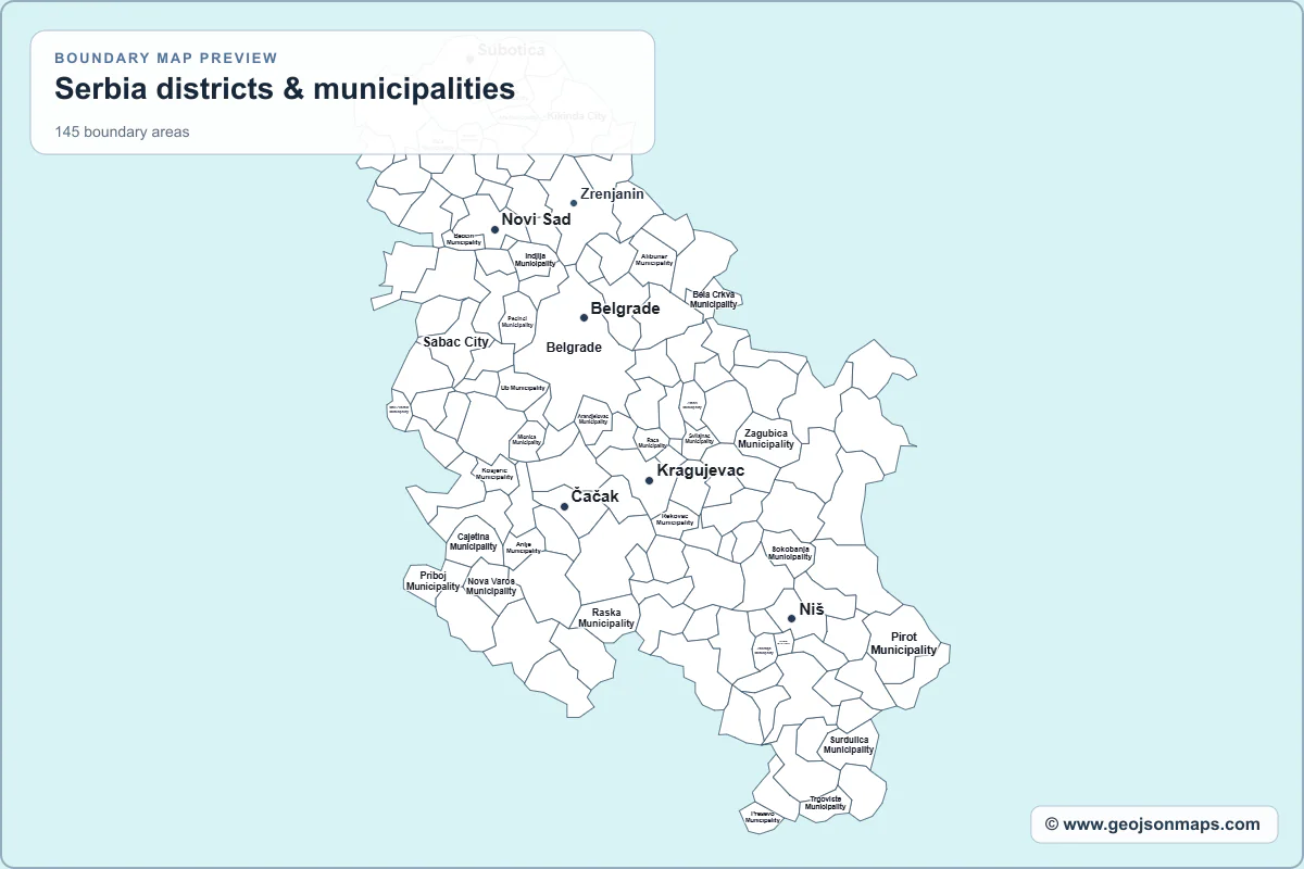 Preview of Serbia districts & municipalities map
