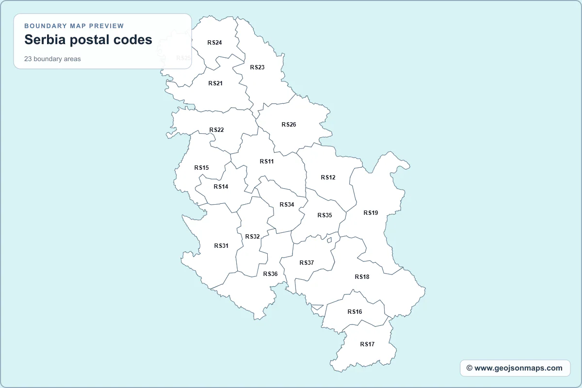 Preview of Serbia postal codes map