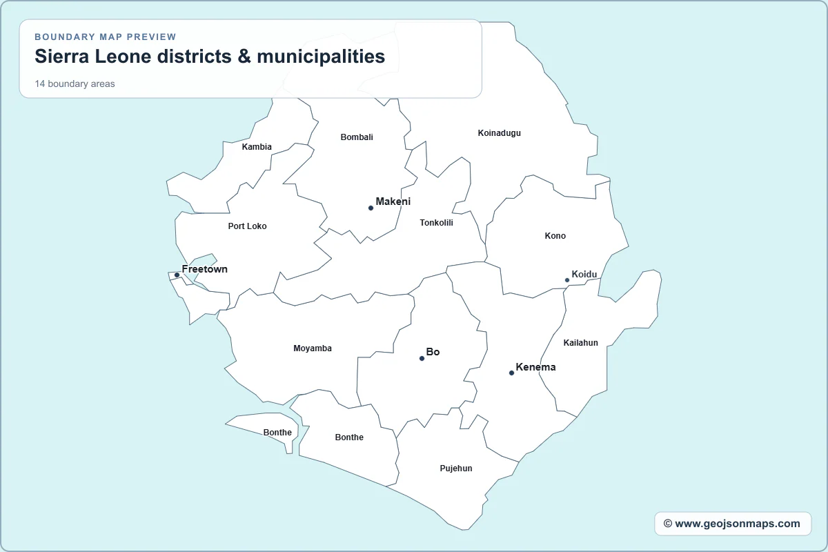 Preview of Sierra Leone districts & municipalities map