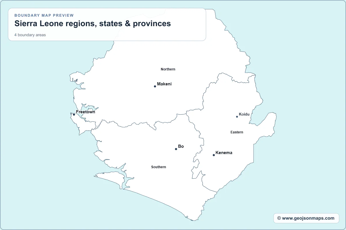 Preview of Sierra Leone regions, states & provinces map