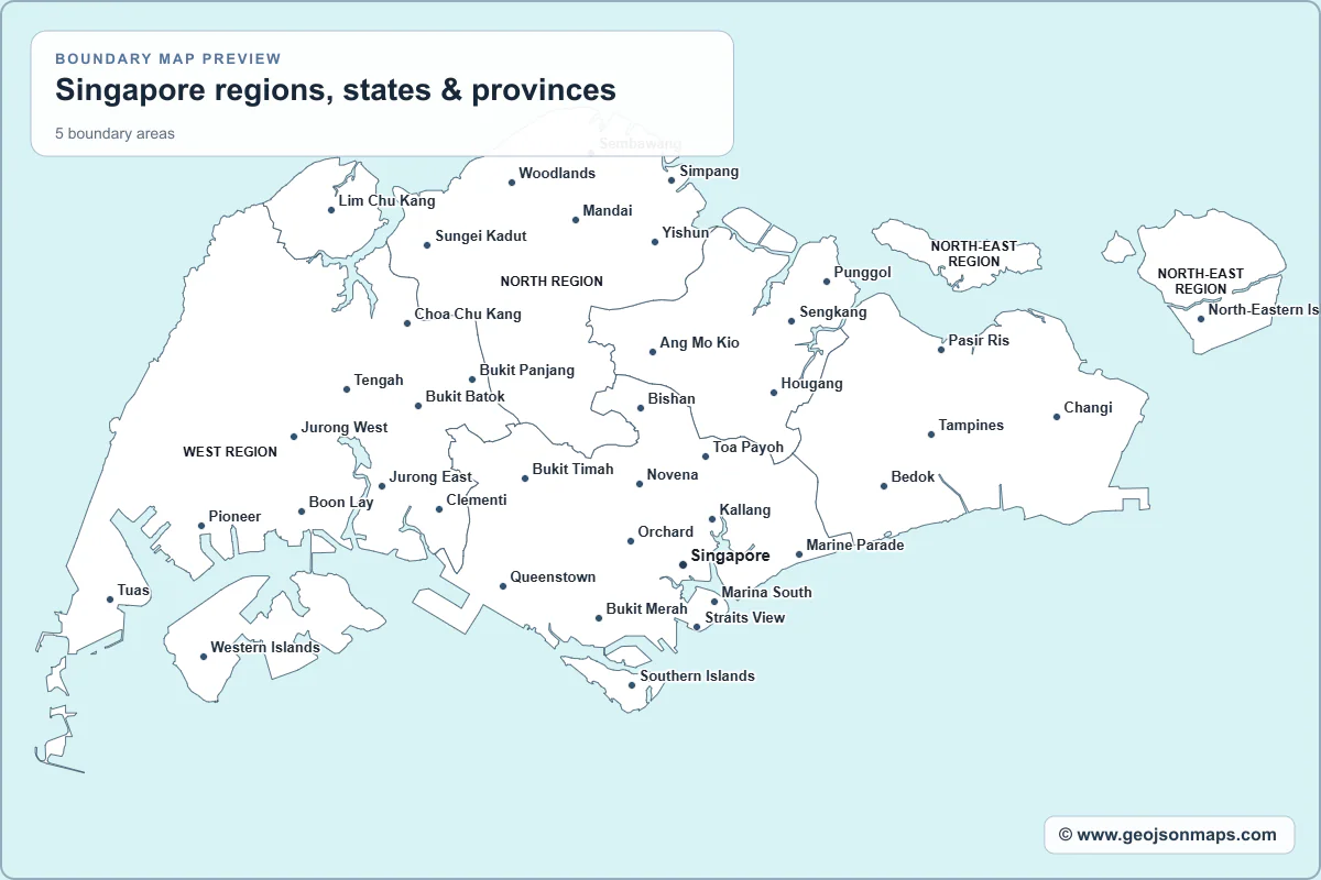 Preview of Singapore regions, states & provinces map