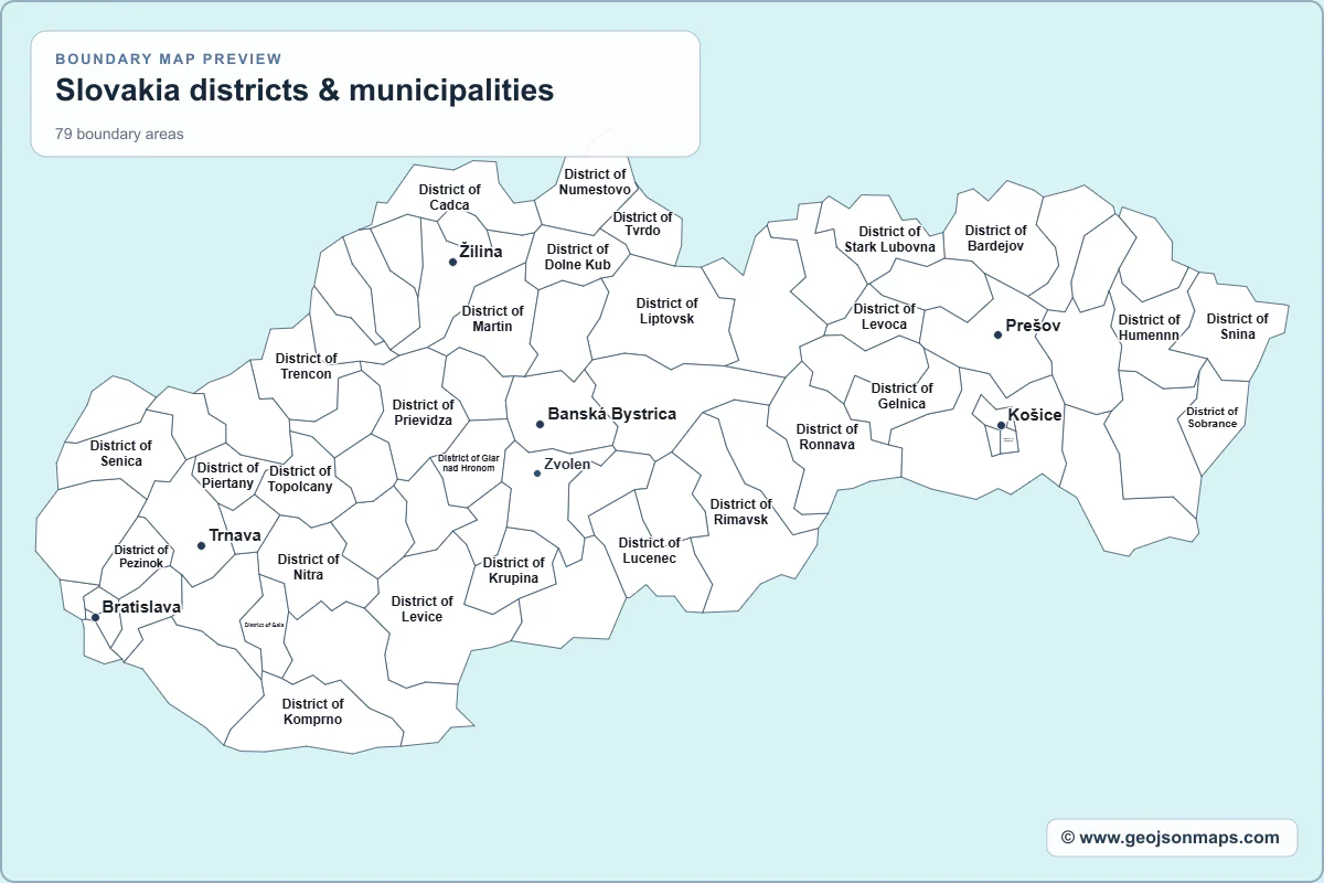 Preview of Slovakia districts & municipalities map