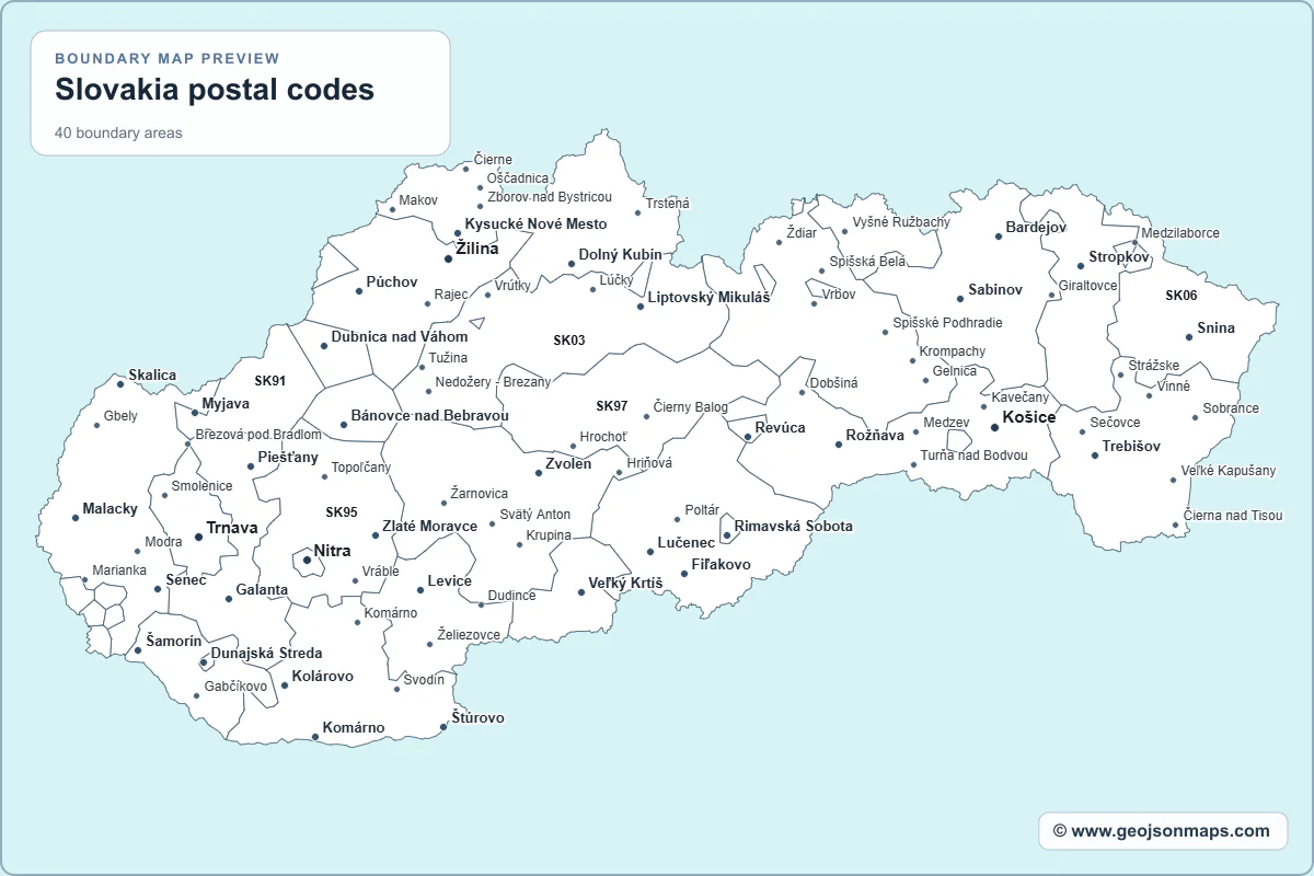 Preview of Slovakia postal codes map