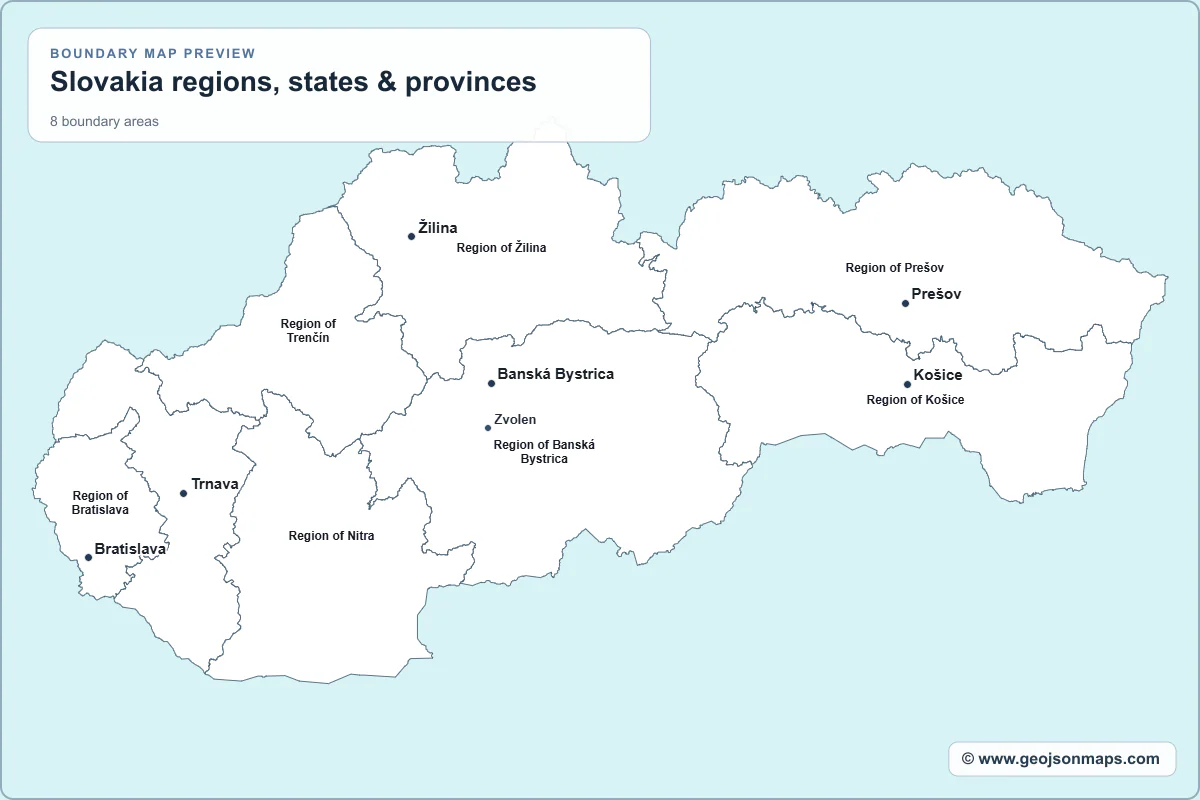 Preview of Slovakia regions, states & provinces map