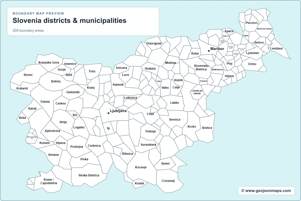 Preview of Slovenia districts & municipalities map