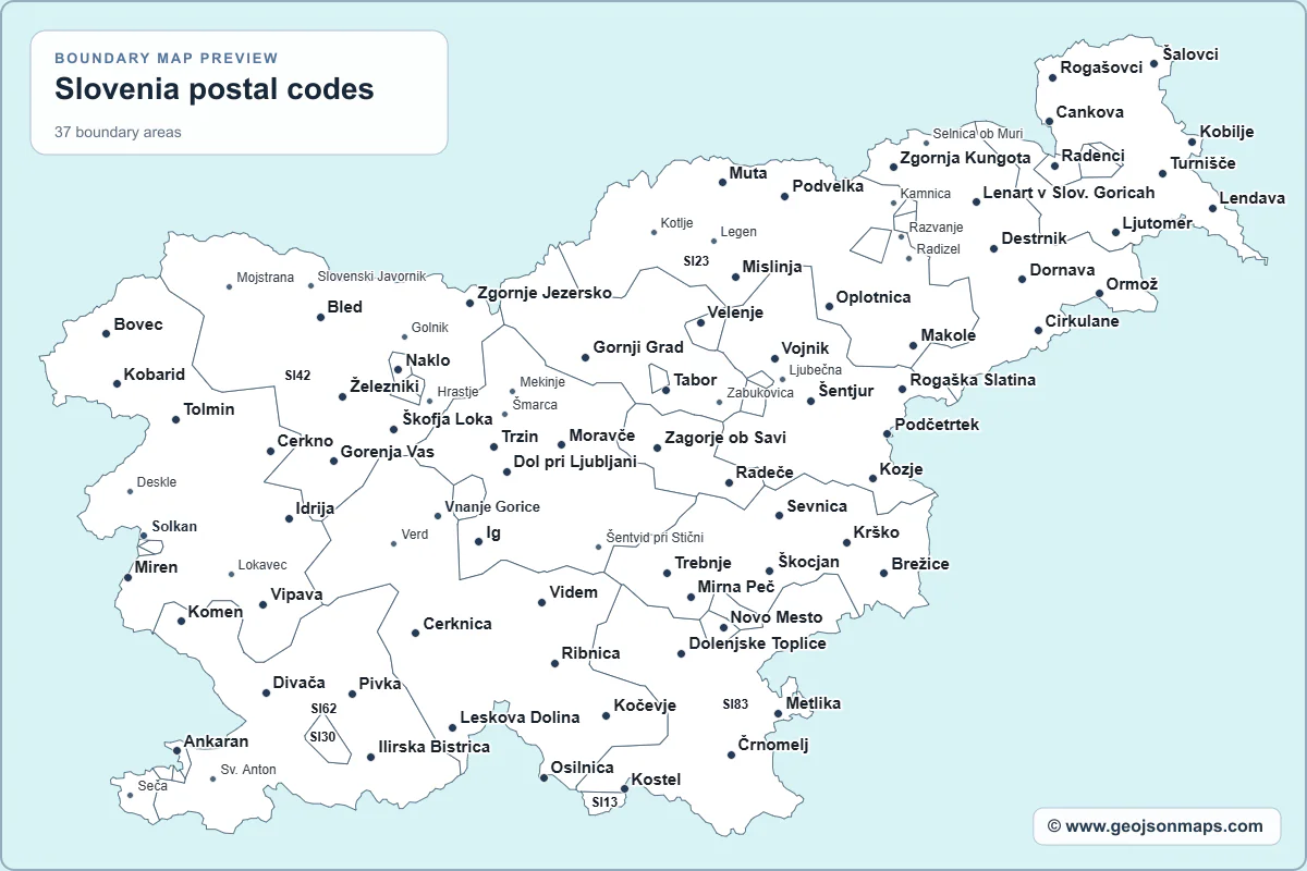 Preview of Slovenia postal codes map