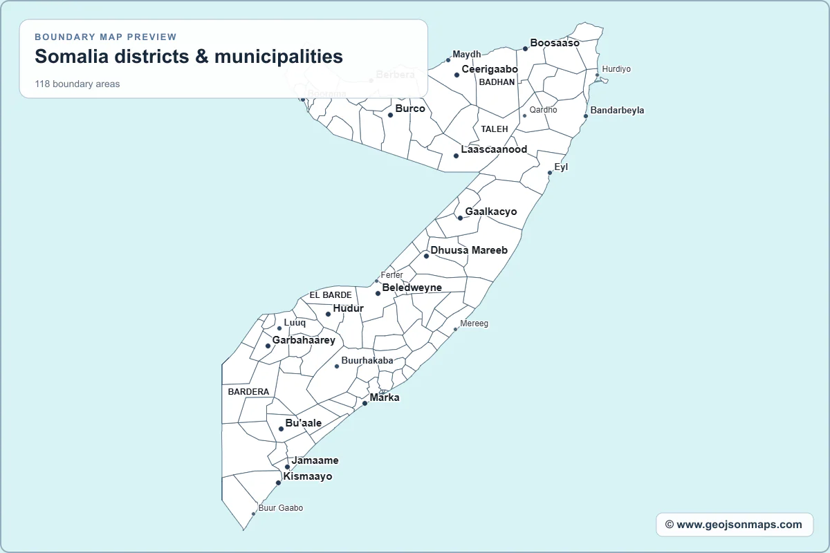 Preview of Somalia districts & municipalities map