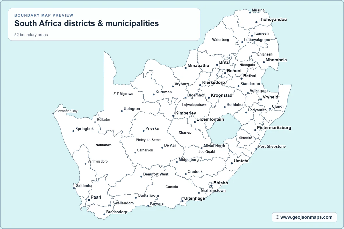 Preview of South Africa districts & municipalities map