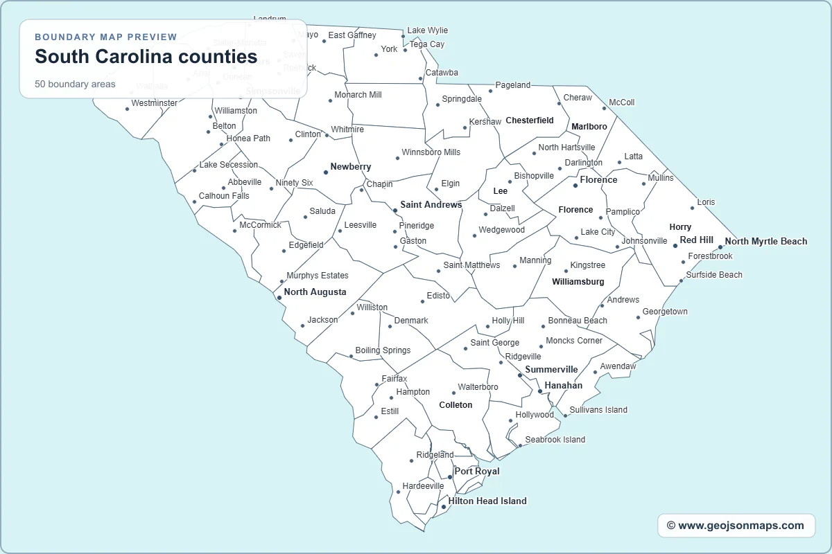 Preview of South Carolina counties map