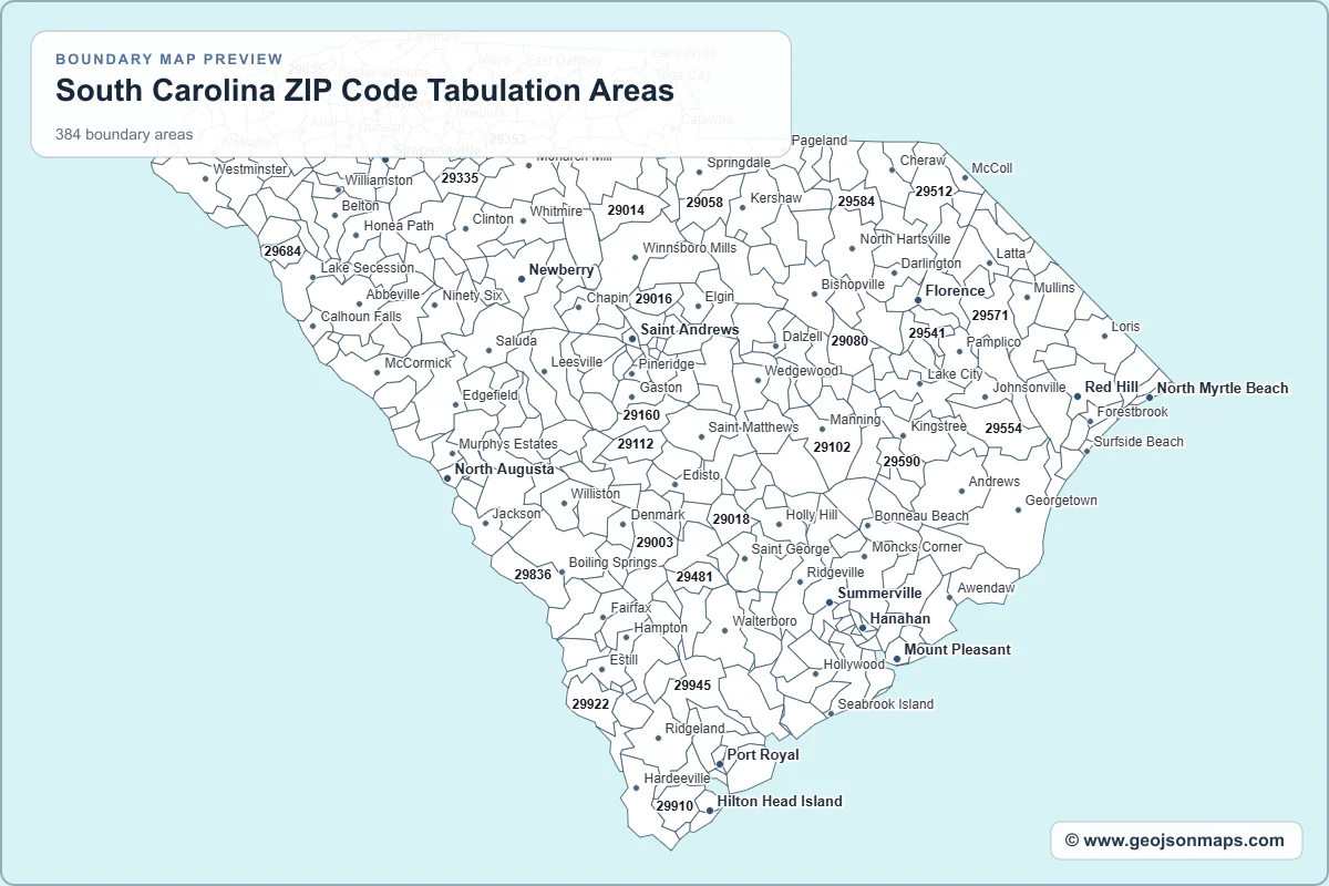 Preview of South Carolina ZIP Code Tabulation Areas map